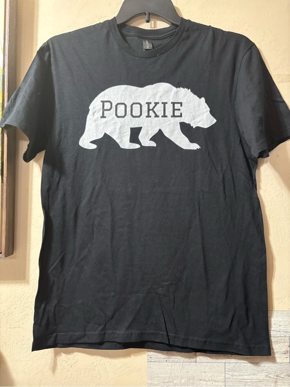 Gildan Black Tee with Silver Bear 'POOKIE' Graphic